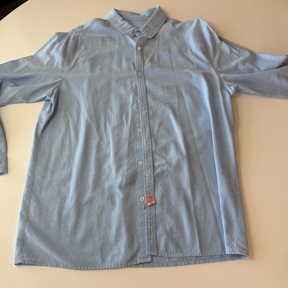 Light Blue Linen Men's Casual Button Down Shirt size XL